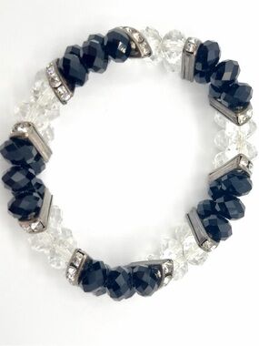 Black Clear Crystal Bracelet Rhinestone Elastic Statement Stretch